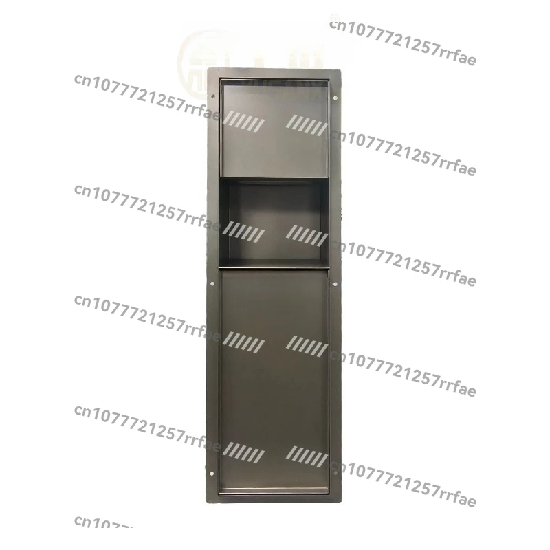 

Simple all-in-one bathroom storage with concealed stainless steel niches to insert into trash cans and hotel tissue boxes