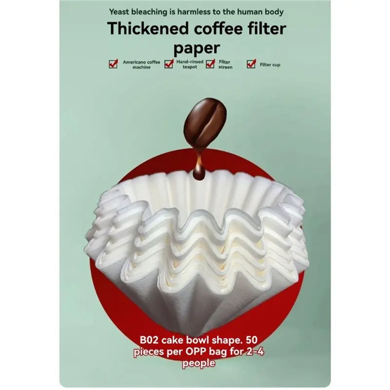 N10R-White, 185X50mm 2-4 Cup Wave-Shaped Coffee Filter Papers- For Drip Brewing, 100% Wood Pulp Material