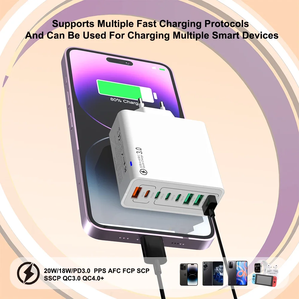 Total 65W USB Type C Charger Multi Ports PD Fast Charging Phone Charger Adapter For iPhone Samsung Xiaomi Huawei Quick Charger