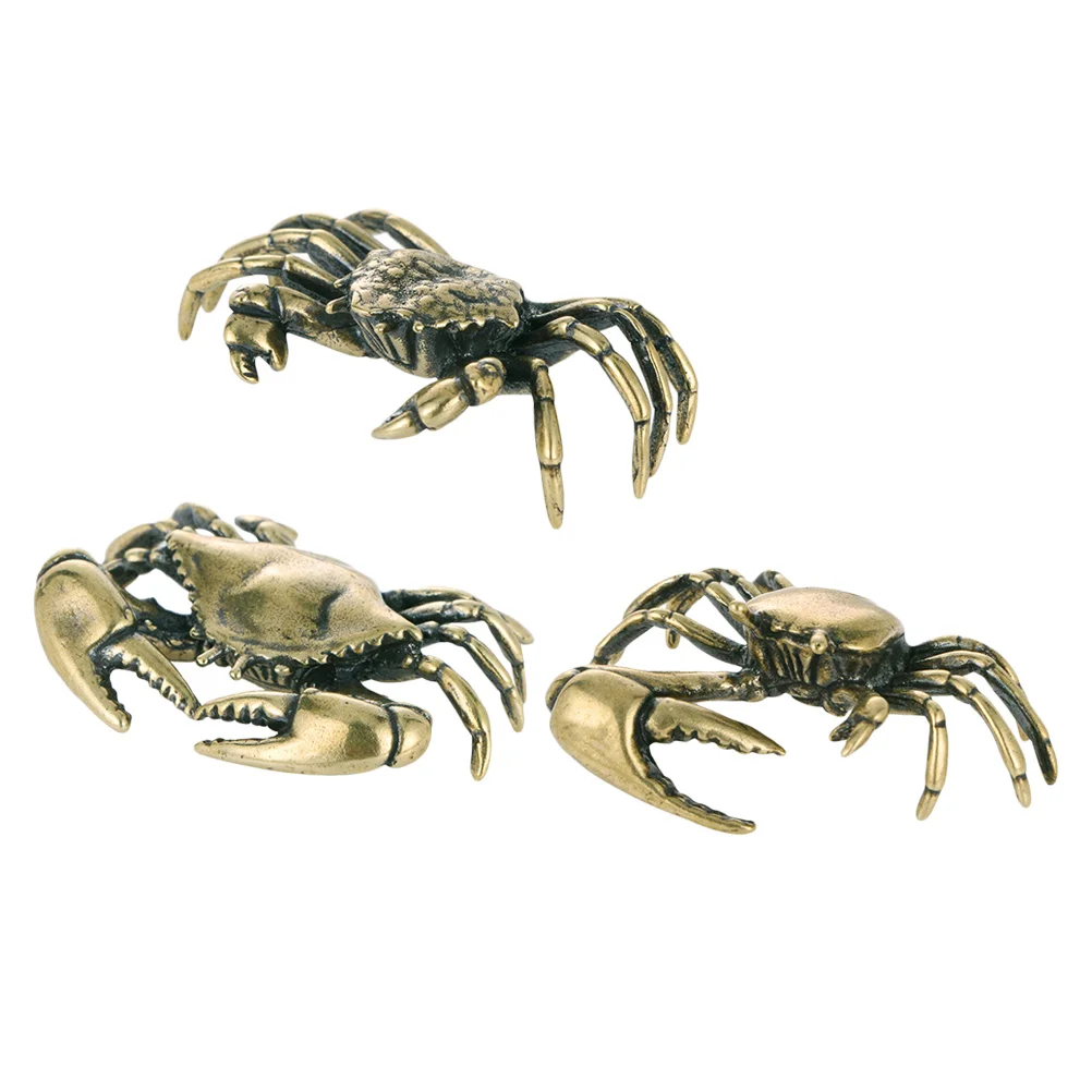 3 Pcs Accessories Brass Crab Office Retro Decor Good Lucky Sculpture Desktop Crabs Adornments