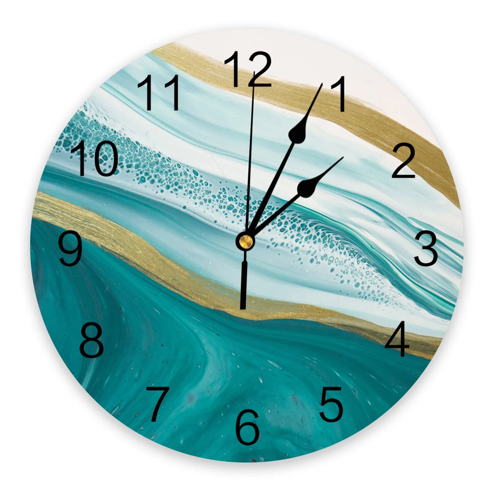 Teal Gradient Marble Pattern Bedroom Wall Clock Large Modern Kitchen Dinning Round Wall Clocks Living Room Watch Home Decor