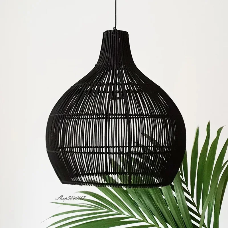 Imagem -05 - Vintage Rattan Luzes Pingente Mão-tecido Rattan Pendurado Lâmpada Luzes para Sala de Estar Decoração Sala de Jantar Lâmpadas E27 Suspensão