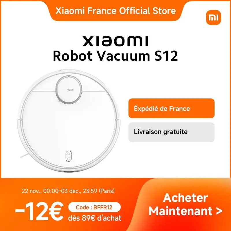 [Official] Xiaomi Robot Vacuum S12, Navigation laser LDS aspirateur robot,Puissance d'aspiration de 4000 Pa