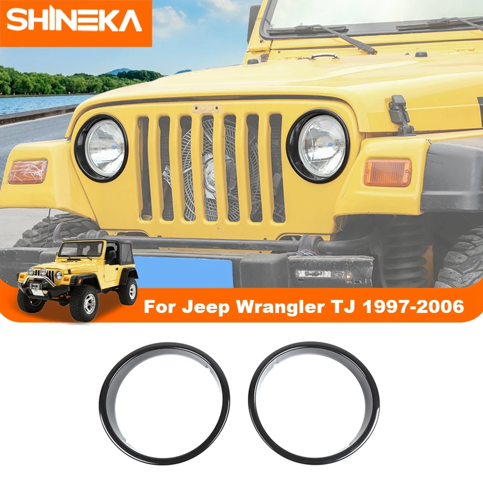 SHINEKA ABS Black Car Front Headlight Lamp Decoration Cover Trim Stickers For Jeep Wrangler TJ 1997-2006 Exterior Accessories