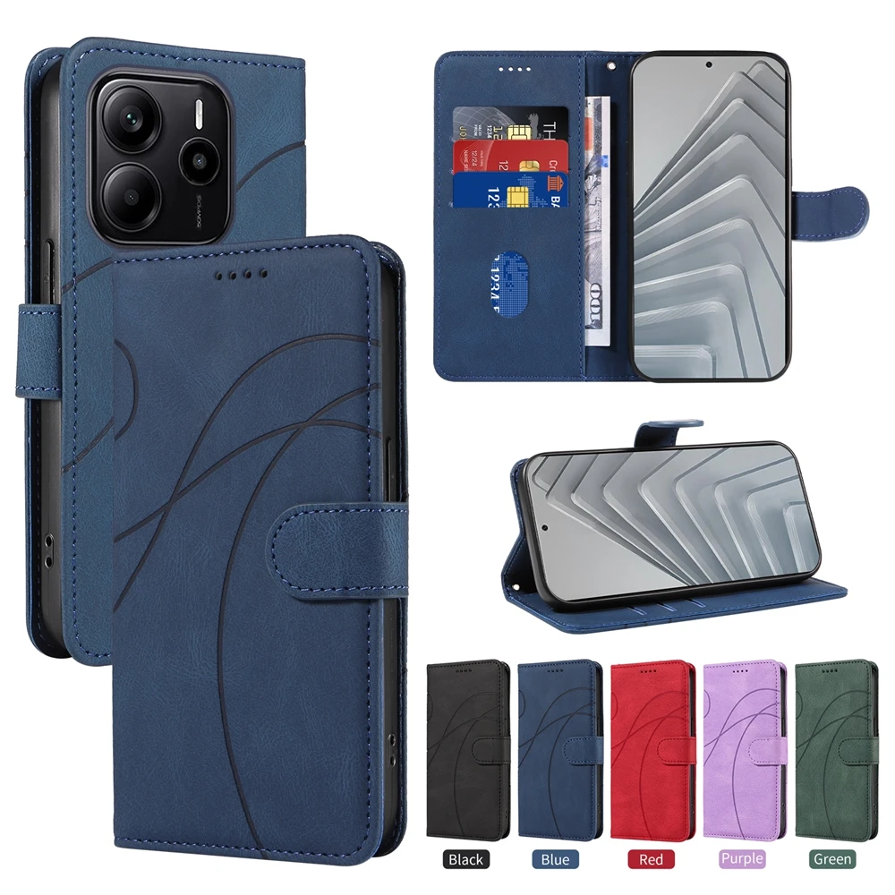 

Магнитный кожаный флип-чехол-бумажник для Redmi Note 14 13 12 12s 11 11s 10 9 8 8T Pro Plus 4G 5G, чехол для телефона Curve Line, противоударный