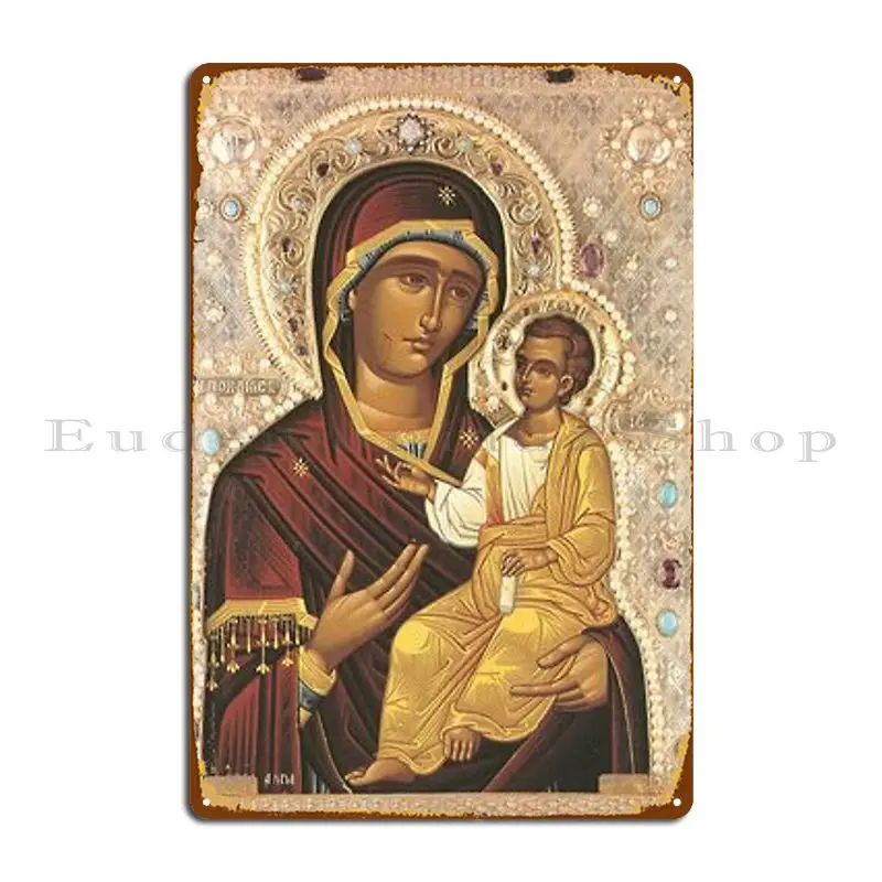 Virgin Mary And Baby Jesus The Iveron Theotokos Metal Plaque Poster Plaques Cave Design Wall Cave Designs Tin Sign Poster