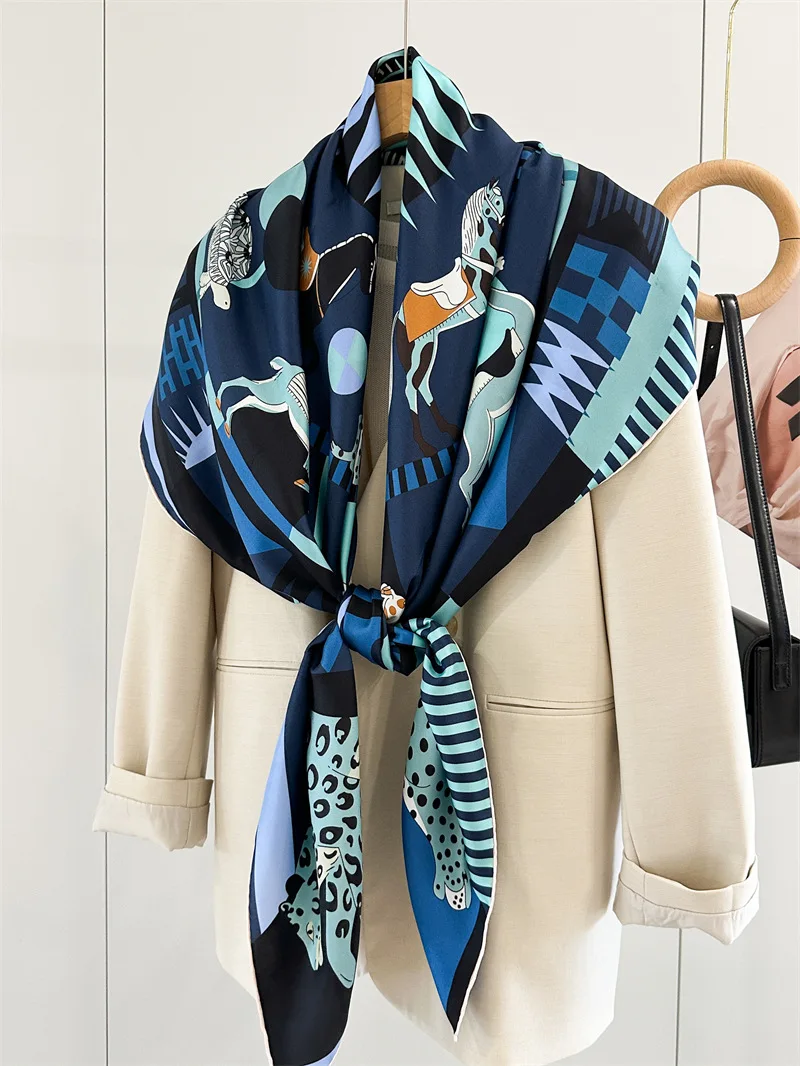 

Big Twill Silk Scarf 135CM Women Hand Rolled Edges Shawls Luxury Designer Scarfs Square Scarves Clothing Bag Accessories Animal