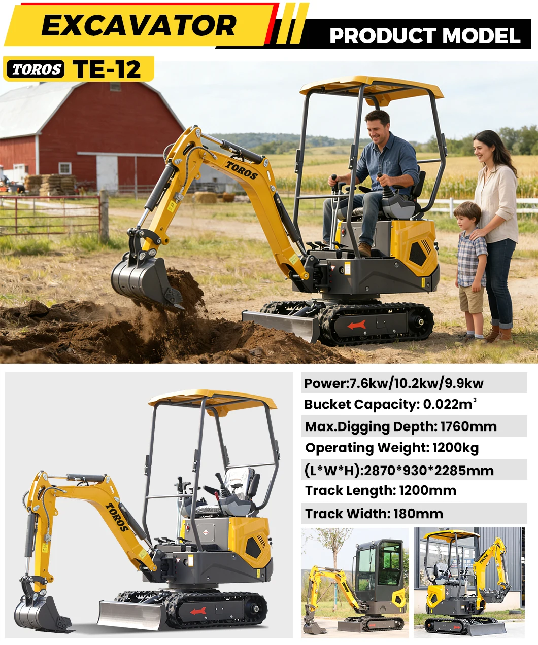 Anpassung Neuer Bagger mit langem Arm, 1200 kg Raupen-Mikrobagger, 1,2 Tonnen Minibagger im Angebot – Detail 5