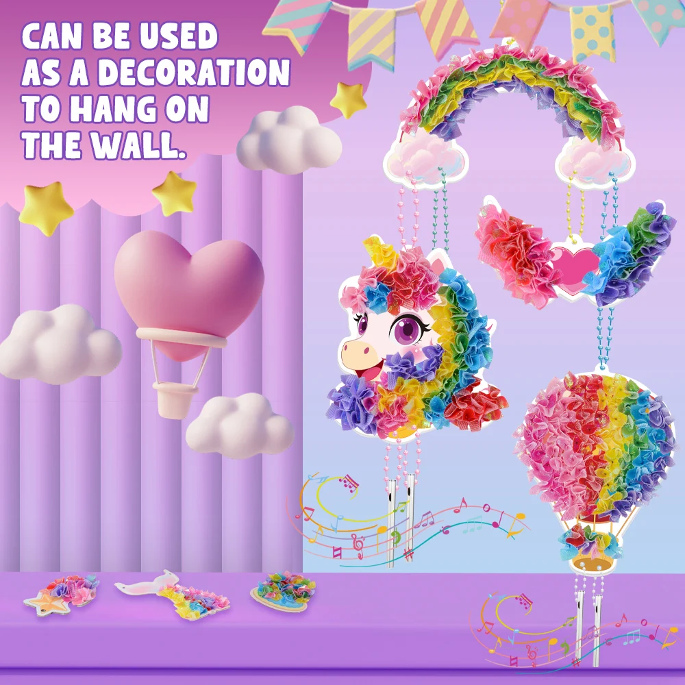 Poke-in Art Unicorn Wind Chime Decor Kit Mess-Free DIY Craft Toy for Kid Art Craft Set Home Hanging Ornament Birthday Party Gift view 5