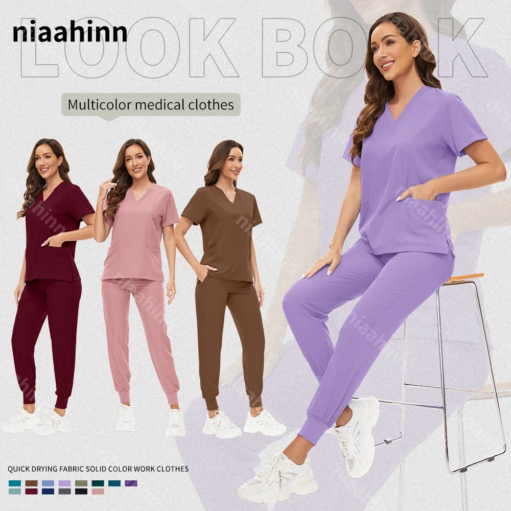 High Quality Uniforme Medical Nurse Uniform Surgical Set Women and Men Modern V-Neck Top and Pant Hospital Workwear Doctor Suits