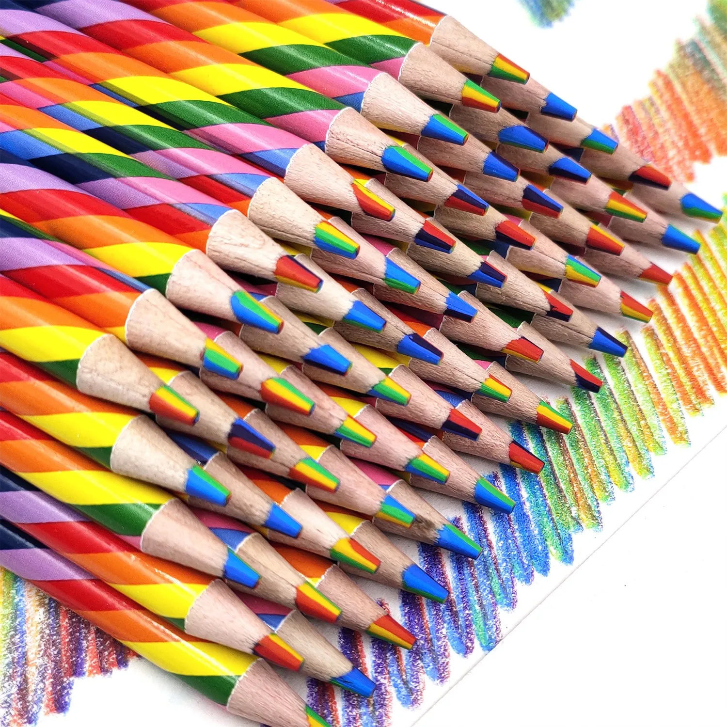 12 Stück Regenbogen-Stifte, 7-farbiger Stift mit gleichem Minenmaterial, zum Selbergestalten, für handgezeichnete Farbverläufe, ein Strich, mehrfarbiges Malen, magischer Farbstift.