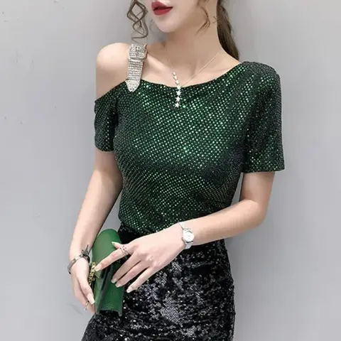 Sexy Off Shoulder T Shirt for Women Summer Outfit Woman Tops Alo Korean Fashion Clothing One Pieces Reviews Clothes Tee Elegant