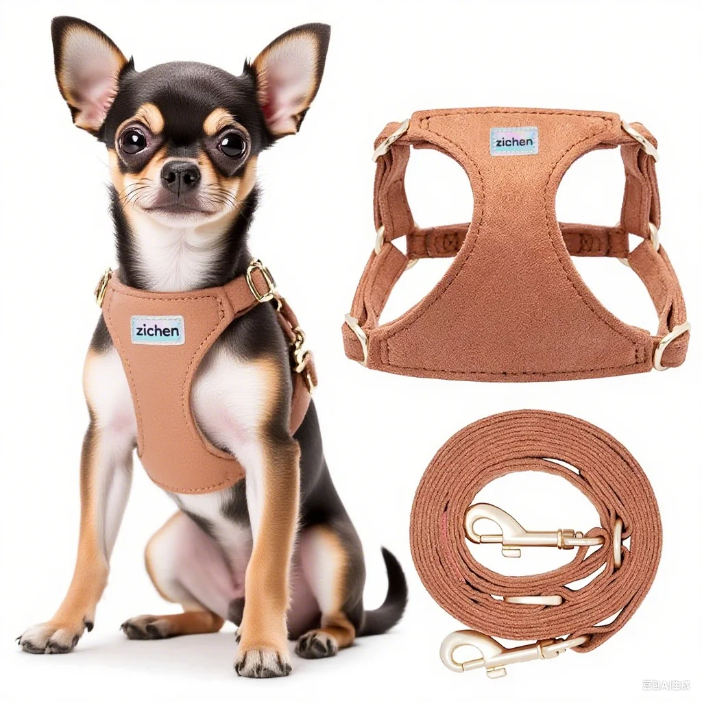 No Pull XXS Puppy Harness with Multifunction Dog Leash Soft Adjustable No Choke Escape Proof Pet Harness Vest Caramel Dog Chest