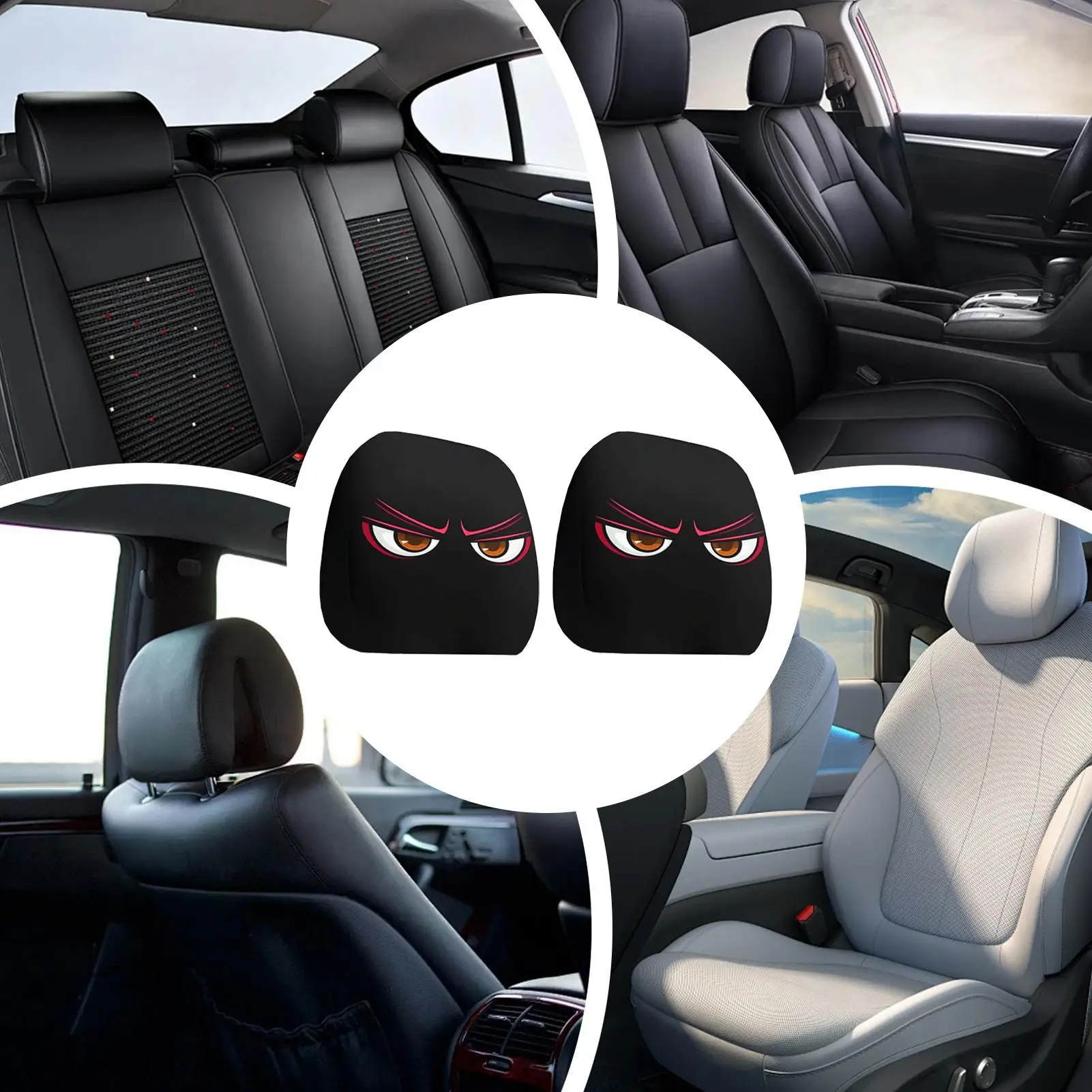 

Car Headrest Cover 2 Pieces Dirt-Proof Covers With Big Eyes Design Elastic Protector For Automotive SUV Truck Vehicle Interior
