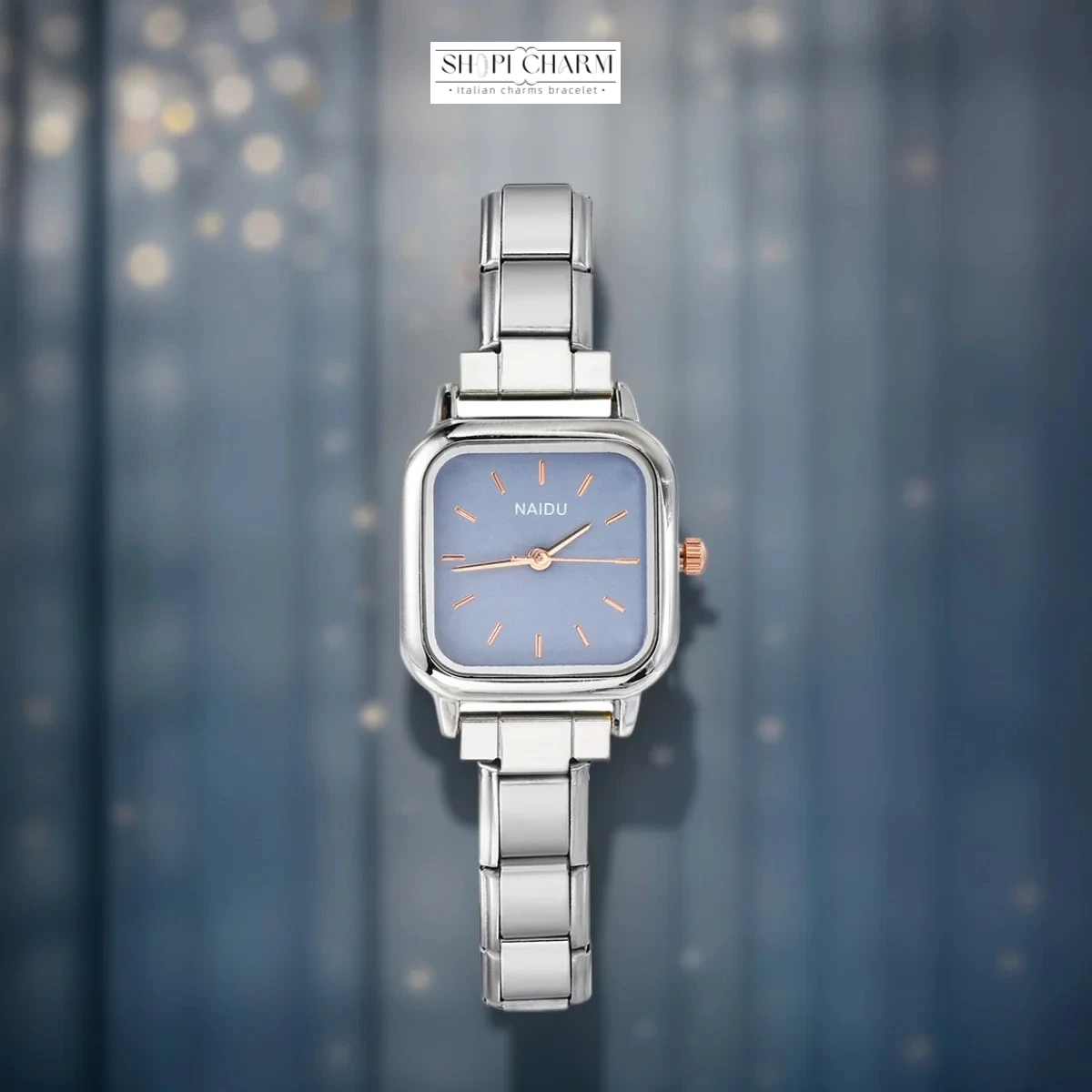 Shopi Fashion Delicate Silver Square Hand Watch Italian Charm Bracelet Stainless Steel Quartz Casual Wholesale Drop Shipping