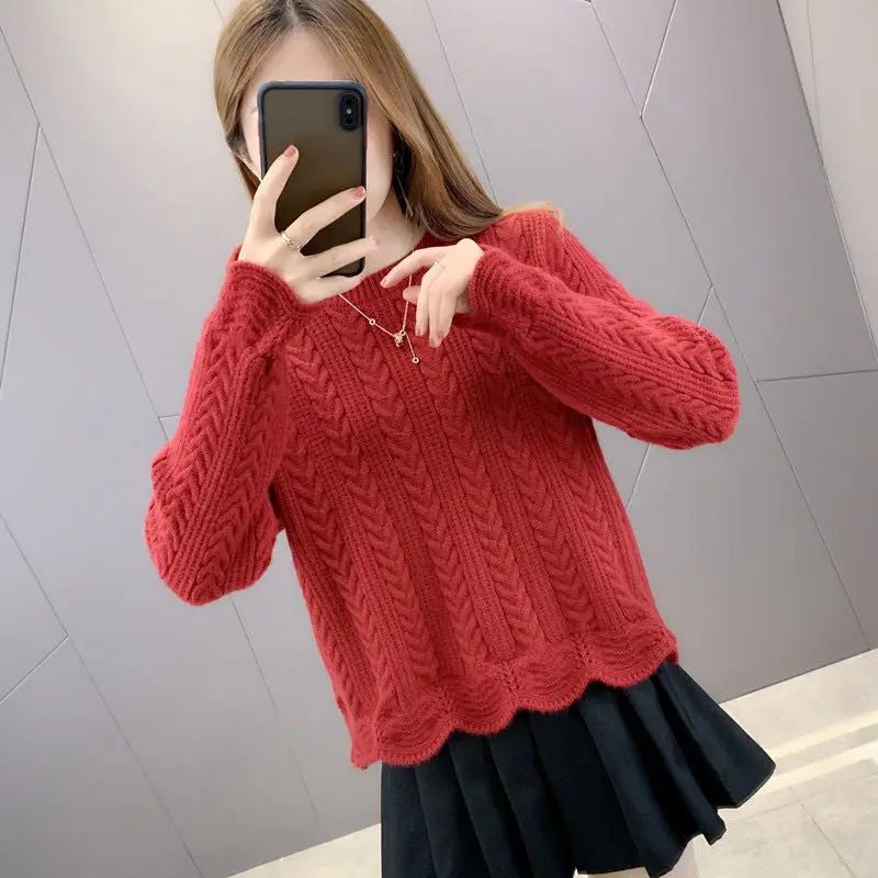 

Women's Autumn and Winter New Fashion Elegant Solid Color Pullover Round Neck Long Sleeve KnitwearCasual Versatile Commuter Tops