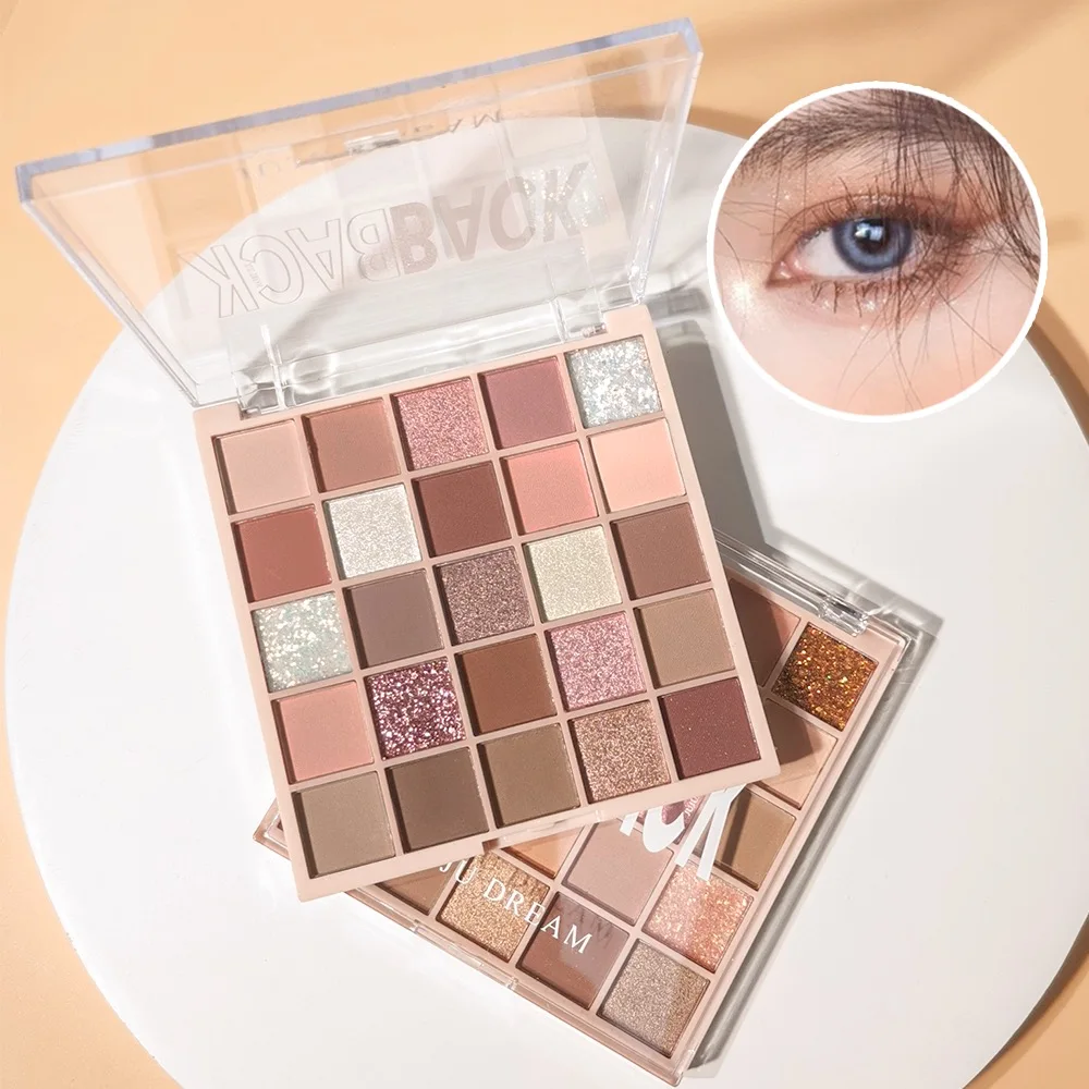 25-Color Eyeshadow Palette – Matte/Shimmer,Pink/Gold Tones,Waterproof,Long-Lasting,Brush &  Free Eyeliner, Unisex,Safe,Certified