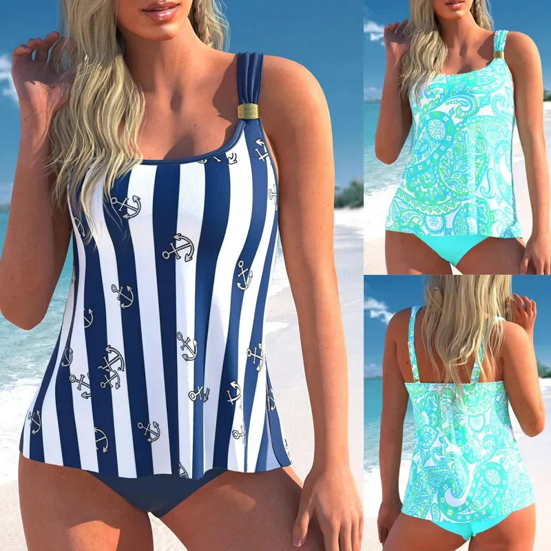 

2023 Women's Fashion Monokini Swimwear Two Piece Beach Swimwear Print Tankinis Summer Beach Wear Swimming New Tankinis Set