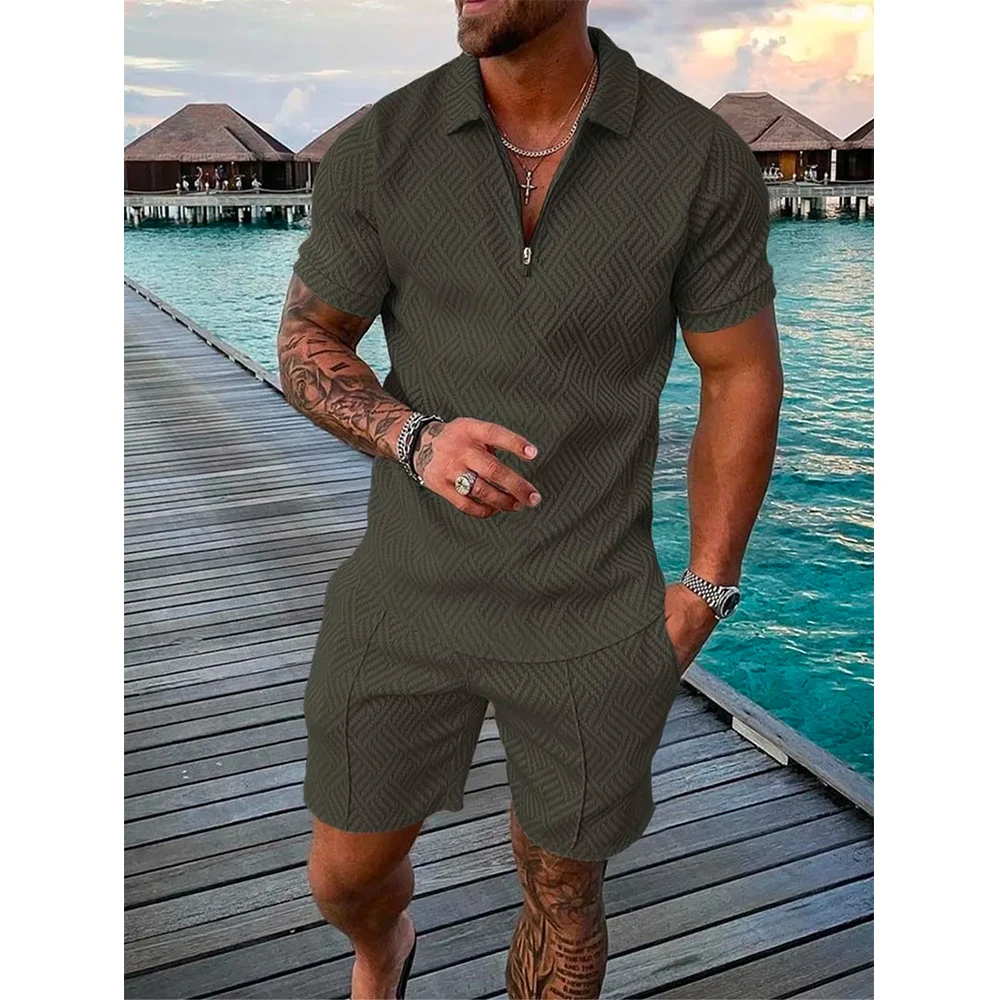 Summer Solid Color 3D Print Polo Shirts Shorts Sets Men\'s Fashion Oversized Short Sleeve Shirt Pants Male Set Suits Man Clothing