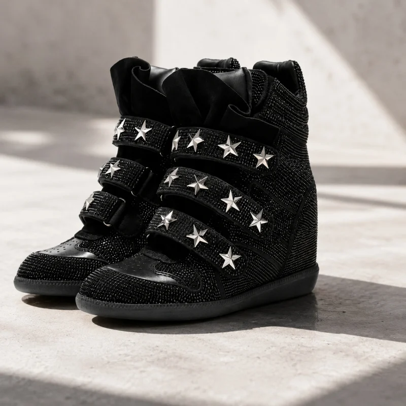 Street Fashion Walking - Women’s Rhinestone Ankle Boots, Fashion Lace-Up