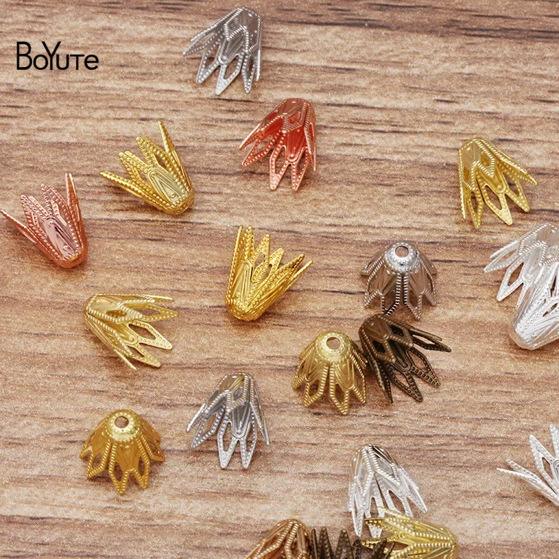 BoYuTe-Capuchons de perles de fleurs en laiton métallique, accessoires de bijoux à bricoler soi-même, matériaux faits à la main, 9*10mm, 200 pièces par lot