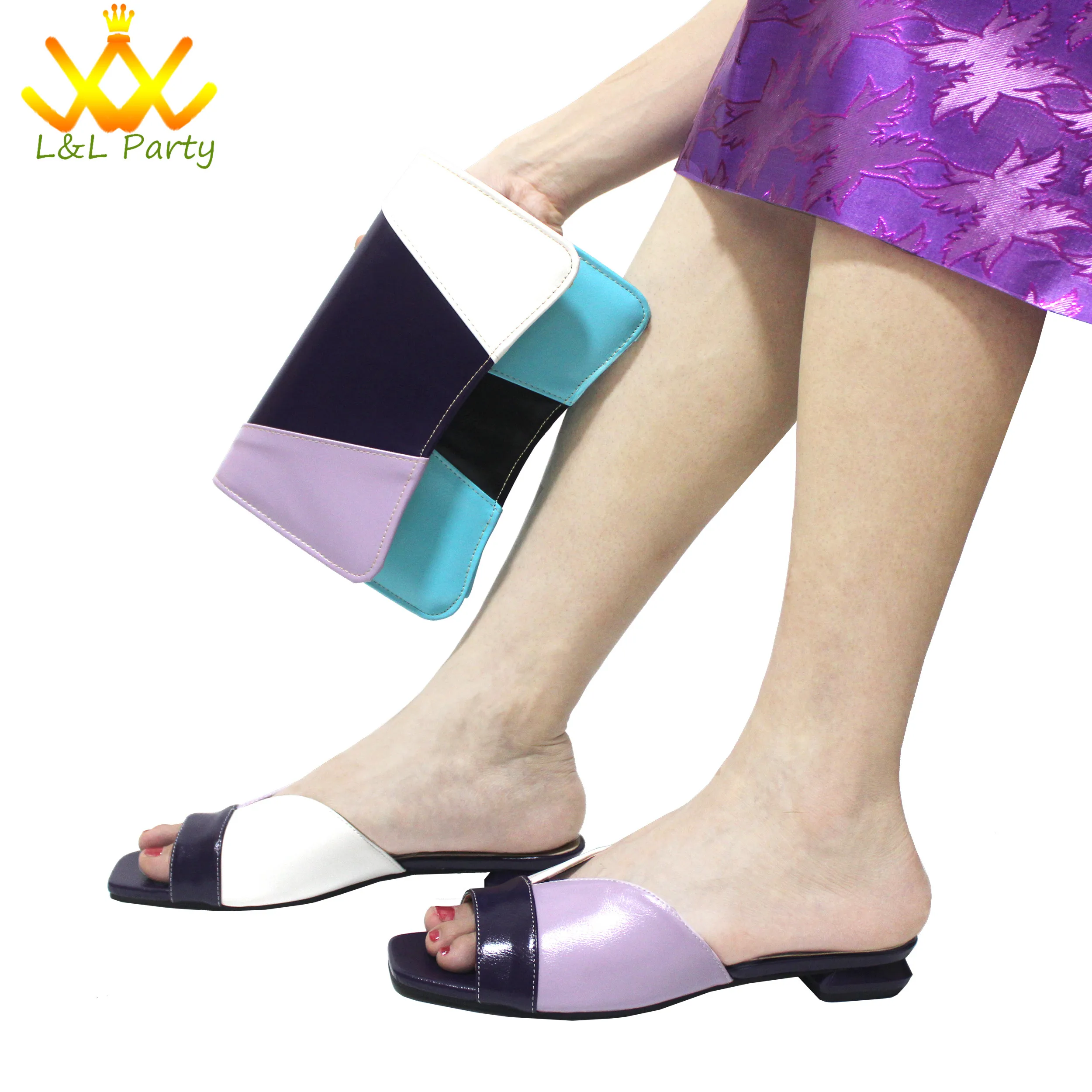 2024 Summer New Fashion Italian Women Shoes and Bag Set in Dark Purple Color Mature Style Comfortable Heels for Wedding