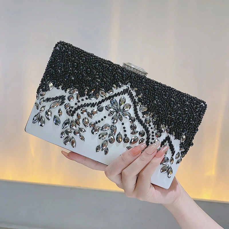 Beaded Rhinestone Evening Bag Vintage and Elegant Box Clutch Purse Women\'s Wedding Handbags For Party Prom