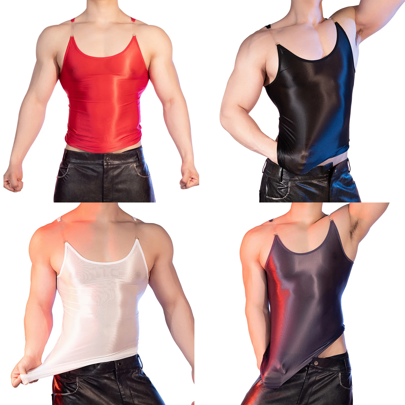 Men Sport Tops Muscle Showing Vest Detachable Transparent Shoulder Strap Slim Fit Close-fitting for Sports Workout Gym Exercise