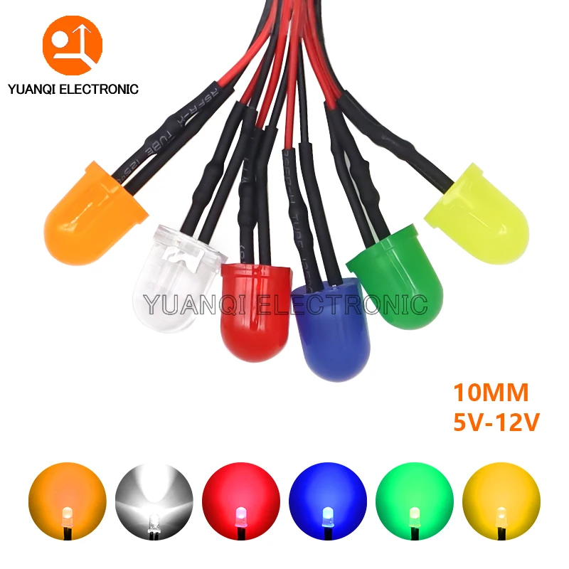 3mm 5mm 8mm 10mm LED 12V 20cm Pre-wired White Red Green Blue Yellow Orange Diode Lamp Decoration Light Emitting Diodes