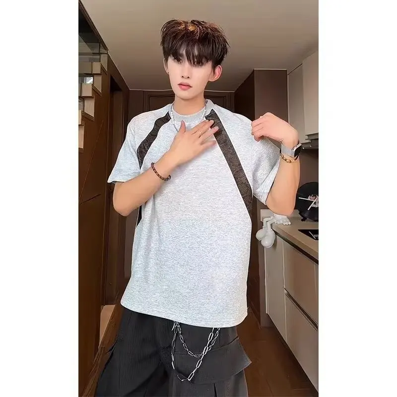 

Летняя мужская футболка большого размера (до 250 фунтов), с круглым вырезом, коротким рукавом, модным принтом, в корейском стиле, быстросохнущая, хлопковая.