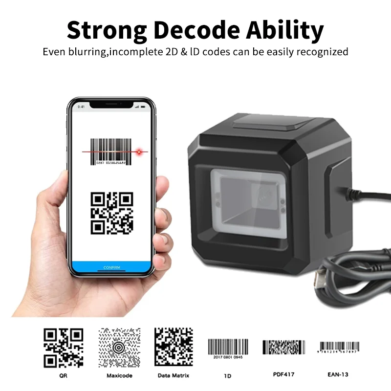 SINMARK 1D 2D QR Desktop-Barcode-Scanner, Plattform, Freisprecheinrichtung, USB-verkabelter Barcodeleser für Supermarkt, Bibliothek, Einzelhandelsgeschäft