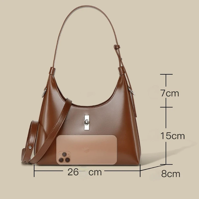 Women\'s Crescent Bag Genuine Leather Saddle Bag Fashion Armpit One Shoulder Bag Crossbody Bag Luxury Designer Handbag Female