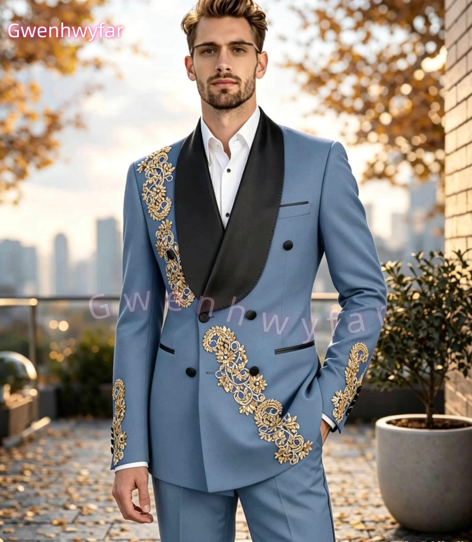 

Gwenhwyar Formal Suit Sets of Clothes Blazer and Pants Set Luxury Tuxedo Suits for Men Classic Wedding Dresses Prom Business