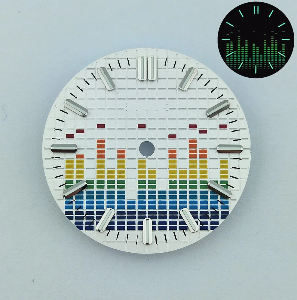 Esfera NH35 de 28,5mm, esfera musical, esfera aséptica, Esfera luminosa verde, accesorios de esfera para reloj compatible con movimiento NH35/36 Miyota8215