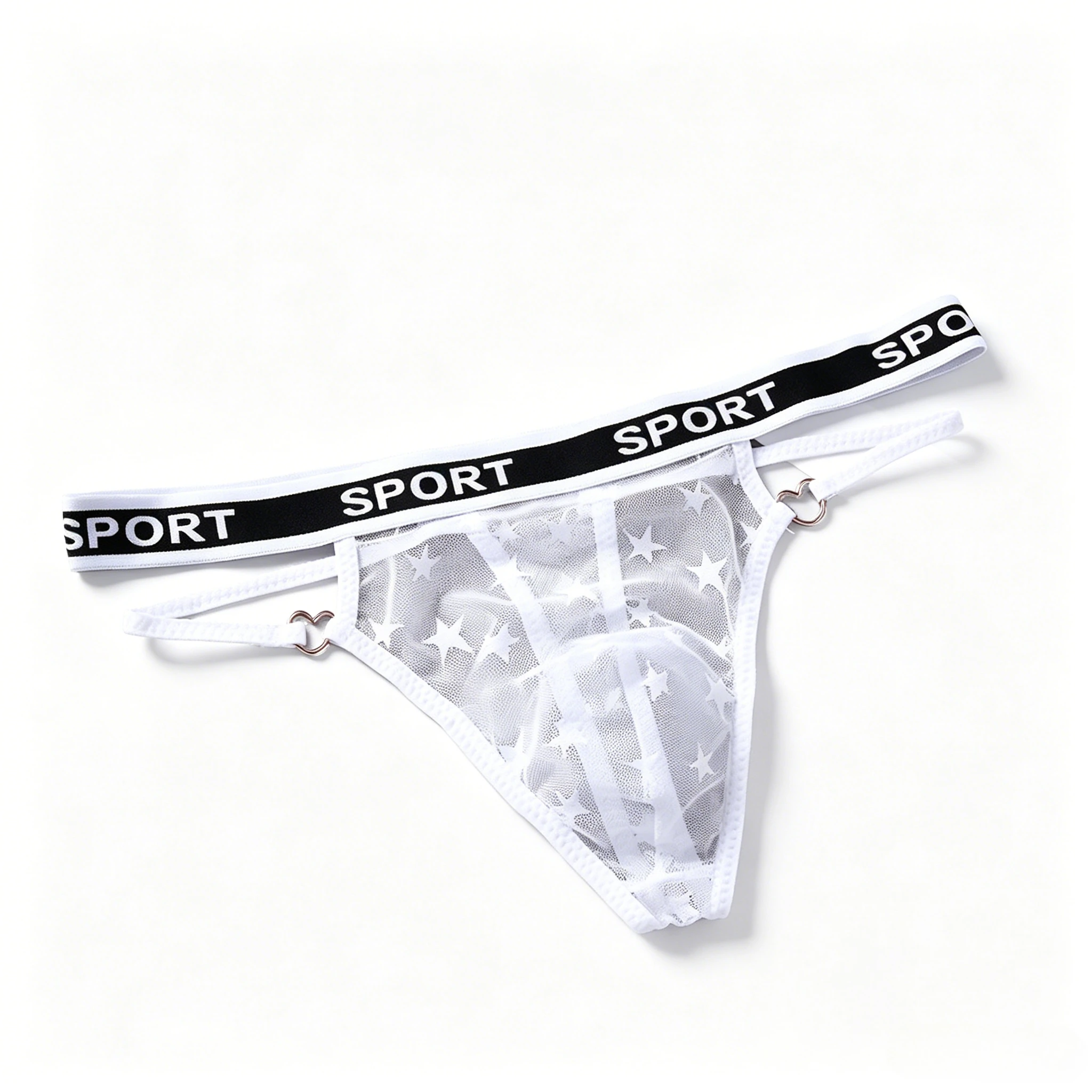 Star Mesh Thong for Men U-Convex Pouch Erotic Underwear Sheer Mesh T-Back Heart Ring Detail Low-Rise Breathable Sexy Underpants
