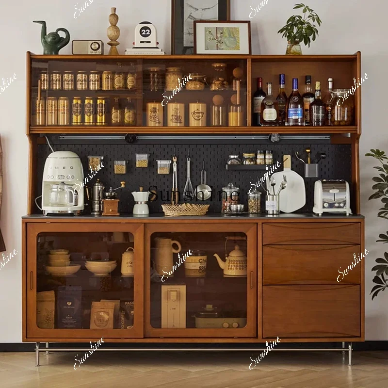 Retro rock slab dining side furniture solid wood tea Japanese style wall kitchen storage high cabinetPYY