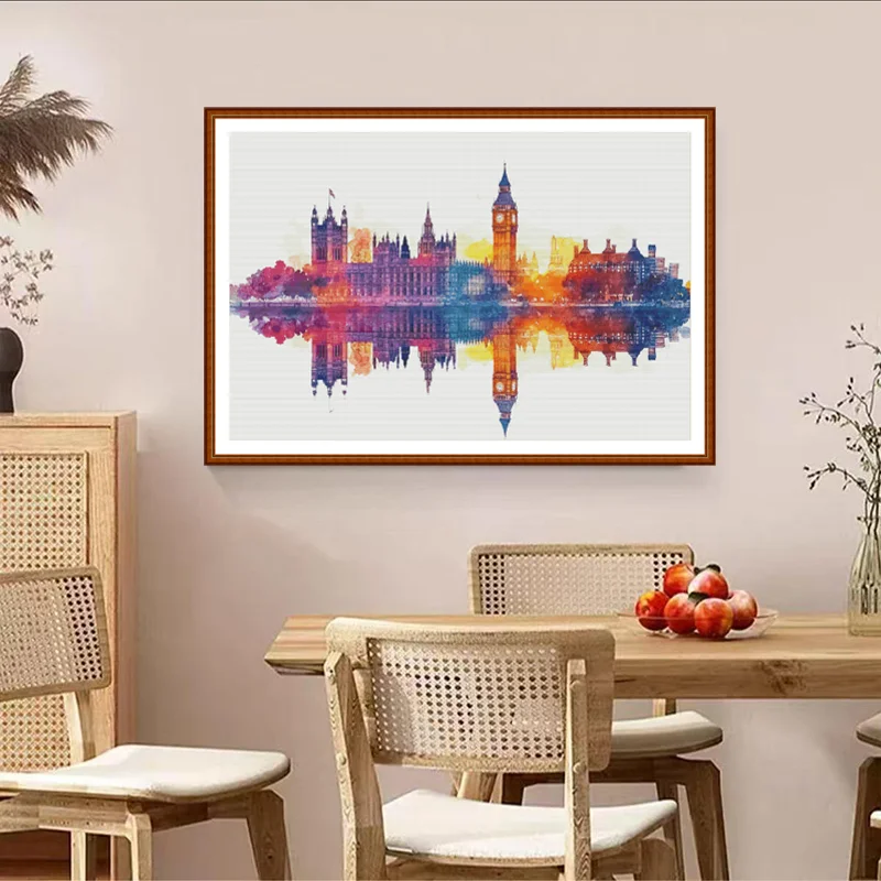[ZZ7326-London Reflection] 11CT 14CT 16CT DIY Stamped Cross Stitch Kit with Printed Canvas and Cotton Threads Embroidery Needlew view 2