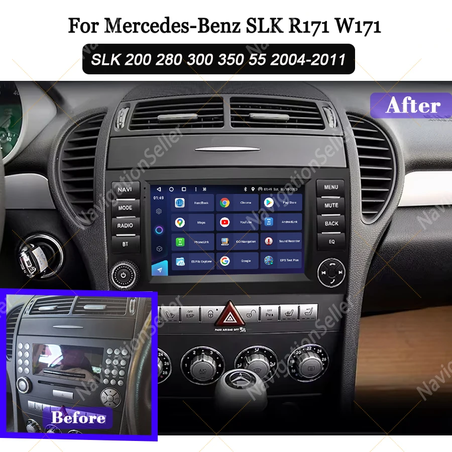 

Android Radio For Mercedes Slk R171 SLK200 SLK350 SLK300 SLK280 Carplay Auto Stereo Gps Navigation Touch Screen Bluetooth DAB BT