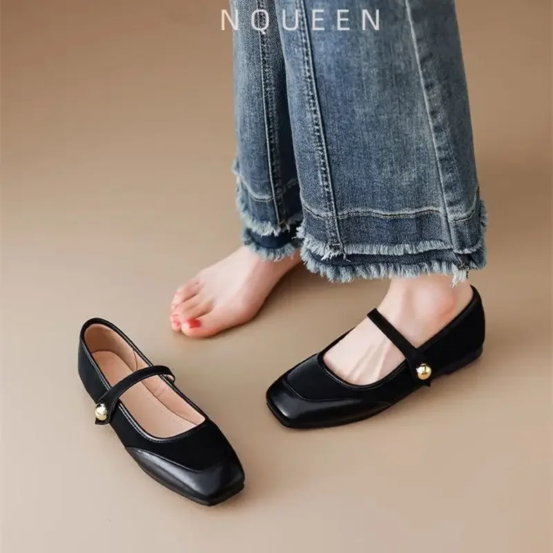 كعب منخفض أنيق الربط المرأة حذاء مسطح أسود المضادة للانزلاق خط واحد مشبك ريترو ستايل التسليم السريع على أحذية السيدات #3