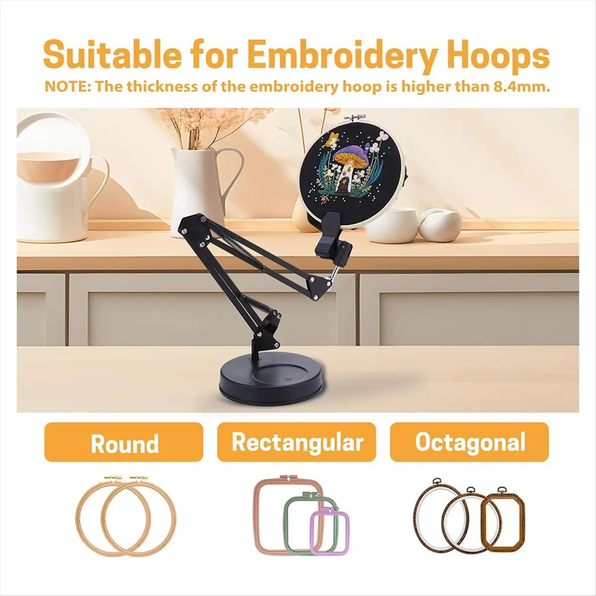 

ABNQ Embroidery Hoop Stand, Adjustable Embroidery Hoop Stand, Foldable Metal Embroidery Stand, 360 Degree Rotation