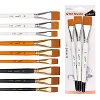 3 Pcs Flat Paint Brush Set Nylon Hair Wooden Handle Artist Brushes for Acrylic Watercolor Oil Painting Professional Art Supplies