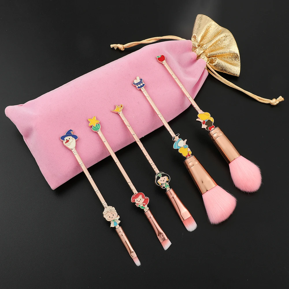 5pcs Princess Snow White Aisha Cinderella Makeup Brush Sets Cosmetics Beauty Tools For Girls Cosplay Gift With Bag