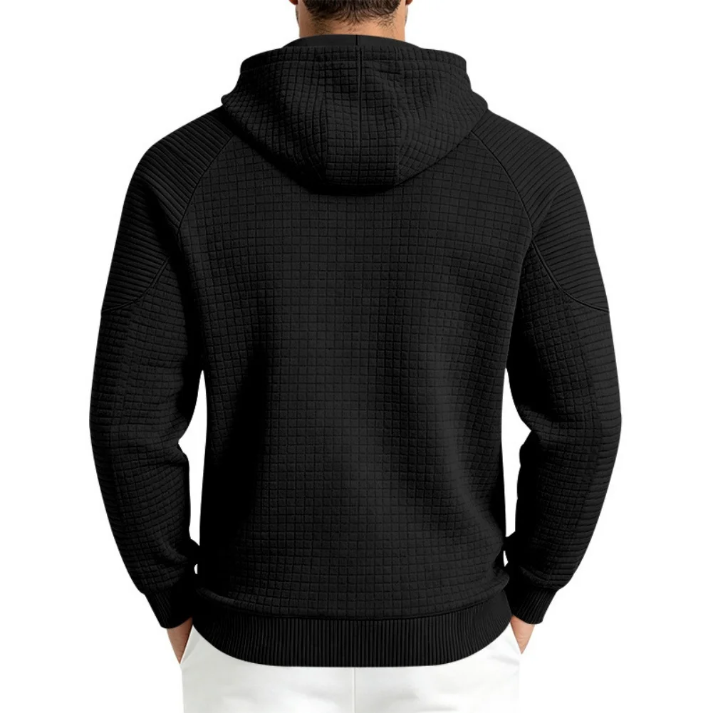Men's Solid Color Waffle Knit Hooded Sweatshirt with Long Sleeves and Regular Length for Casual Summer Wear and Exercise