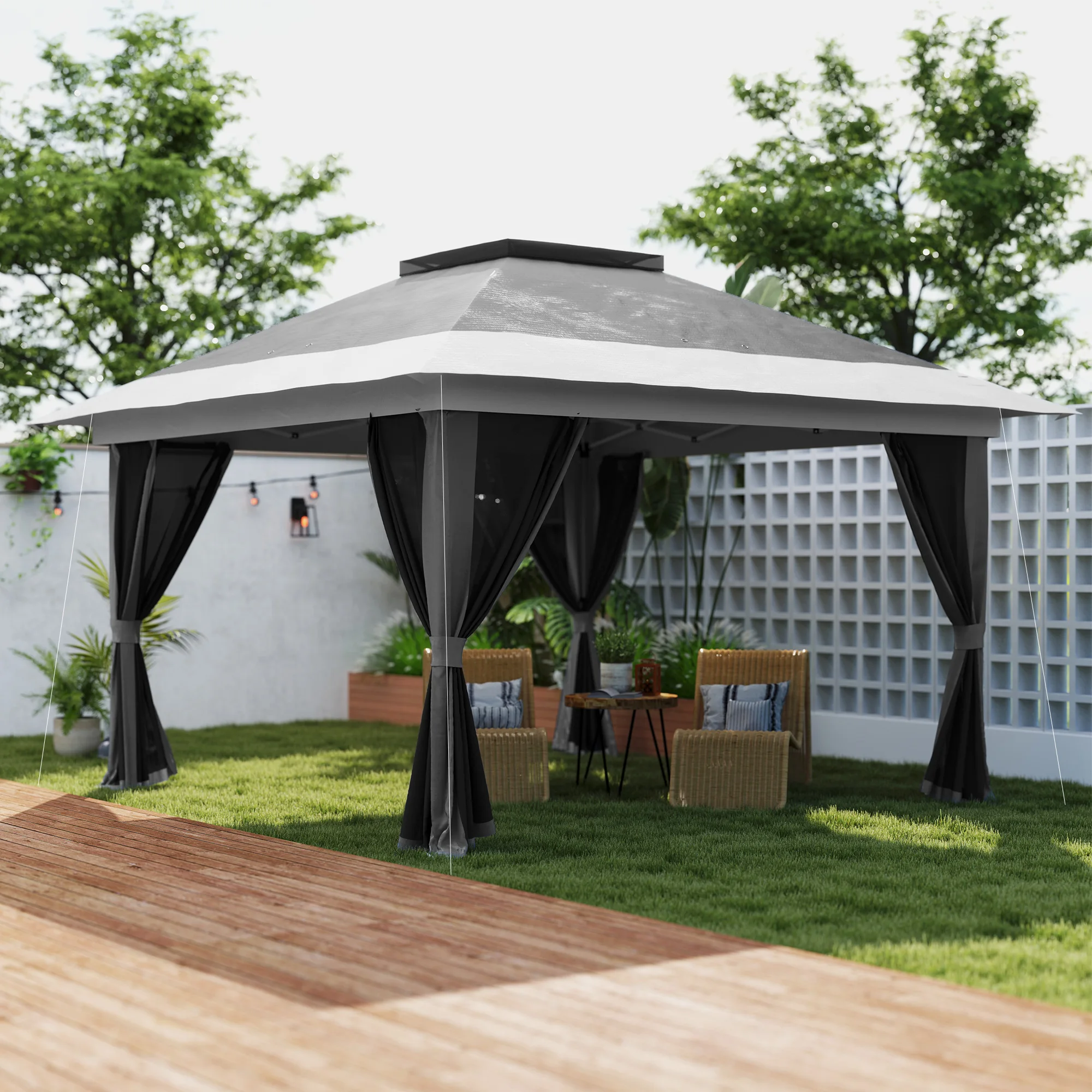 Outsunny Carpa Plegable 3,6x3,6 m con 4 Paredes Laterales de Malla Anti-UV