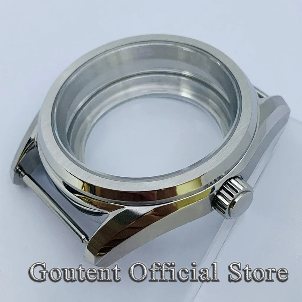 Goutent 38mm Silver Sapphire Glass Watch Case Transparent Back Fit NH35 NH36 ETA2824 PT5000 Automatic Movement