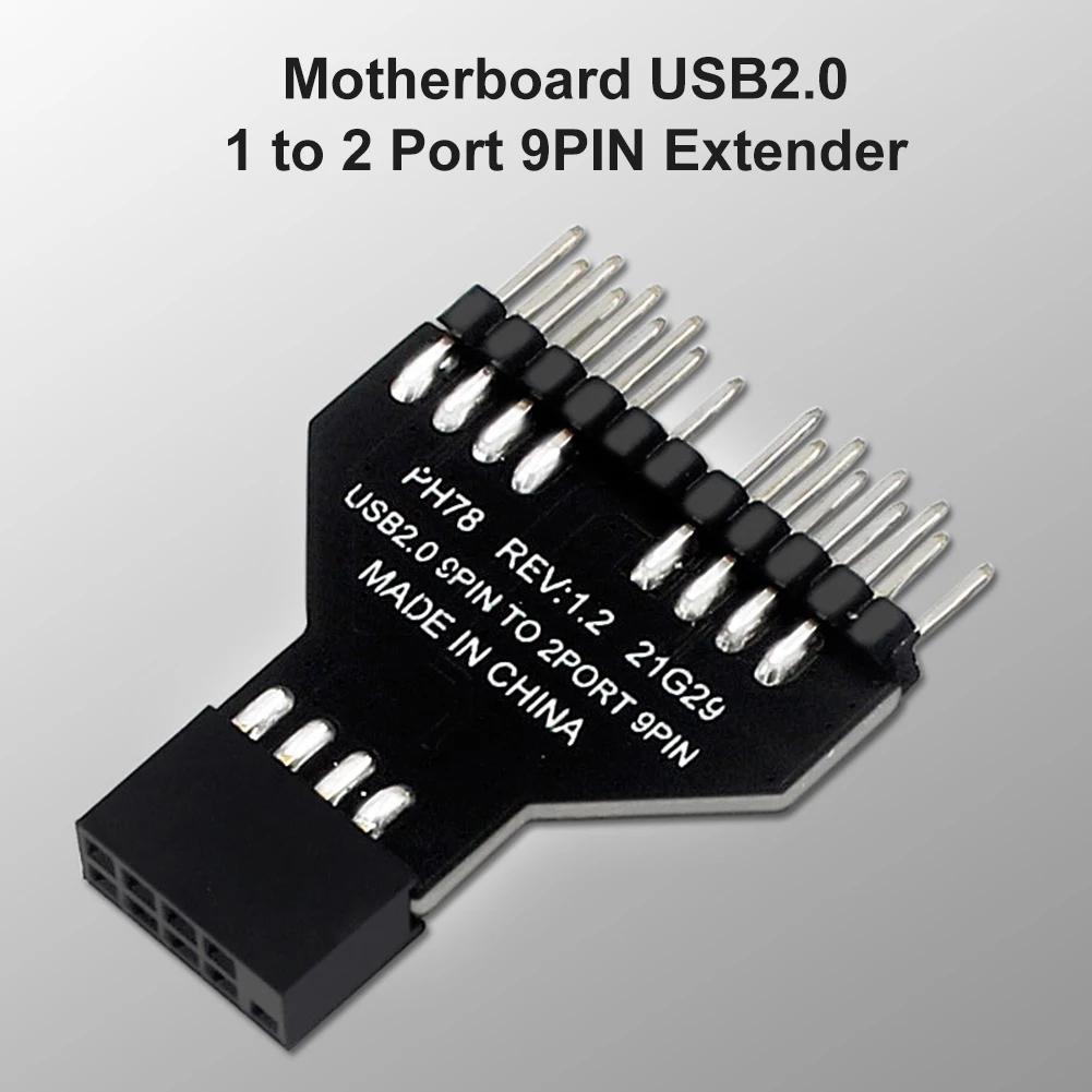 Nku Motherboard USB 2.0 Splitter 9Pin Header 1 to 2 Extension Card Connector for Desktop PC Water-Cooled RGB Light Lamp Fan