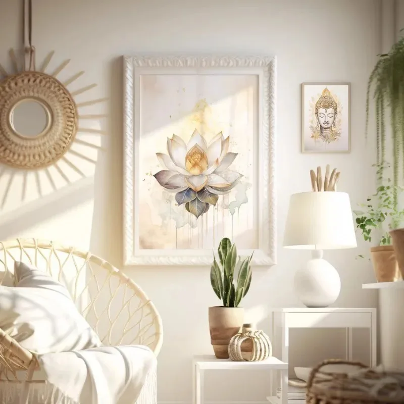 شجرة الحياة بوذا لوتس زهرة زن اليوغا التأمل الروحي خمر الجدار ملصق فني طباعة قماش اللوحة لغرفة ديكور المنزل #3