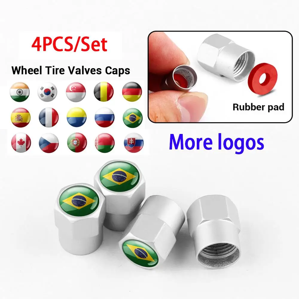 4pcs/set Car Motorcycle Bicycle Automobiles Wheel Tire Valve Caps Dust Cover metal Brazil national flag emblem car accessories