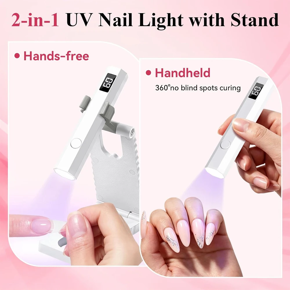 Mini Nail Dryer UV LED Nail Lamp, Foldable Bracket Base & Indicator, Fast Flash Curing Nail Dryer, Cordless Manicure Desk Light