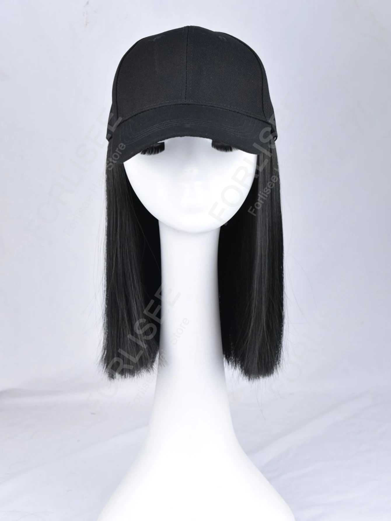 10 بوصة وصلات شعر صناعية مستقيمة مع قبعة بيسبول سوداء شعر مستعار للنساء الفتيات ألياف مقاومة للحرارة عادية يوميا #3